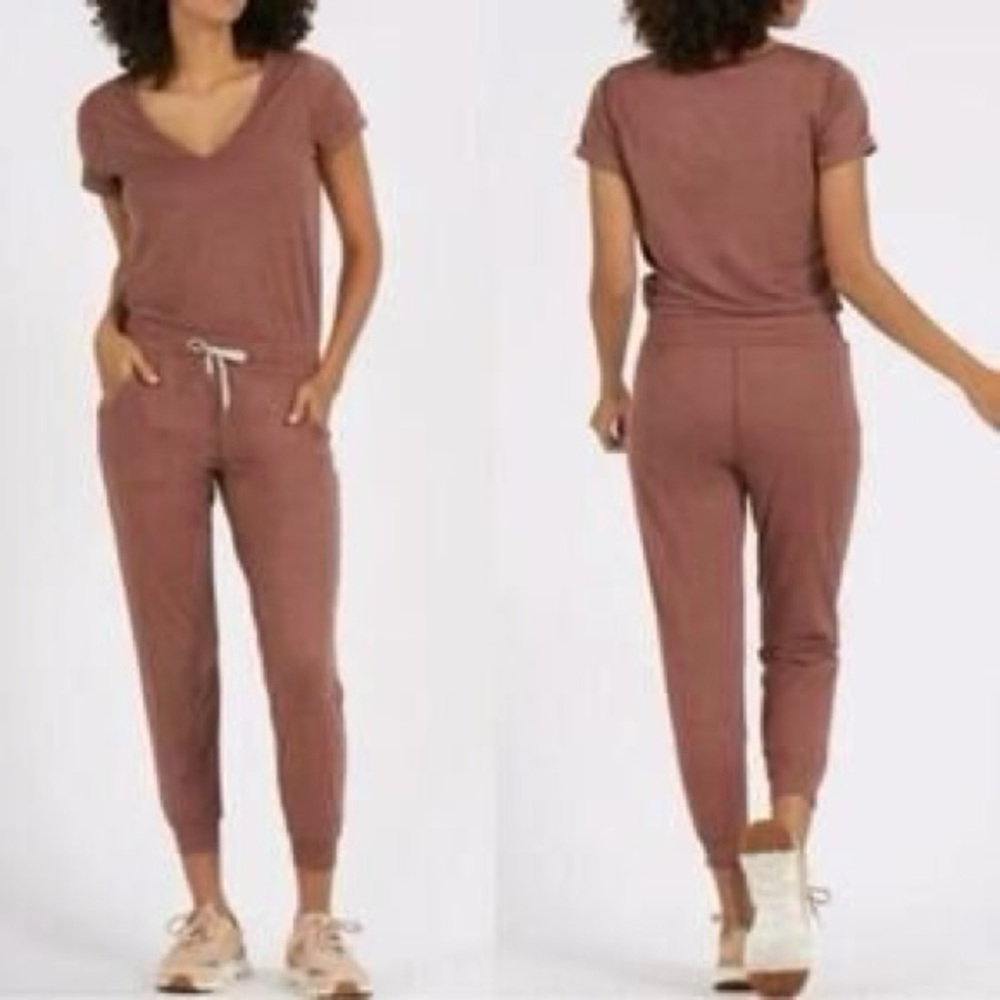Vuori All Day Jumpsuit XS Terracotta Heather Short Sleeve Jogger Romper athletic